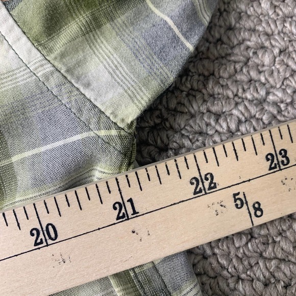 Panhandle‎ Slim Mens Shirt Size Medium Blue/Green Plaid Long Sleeves Snap Front - Picture 7 of 10